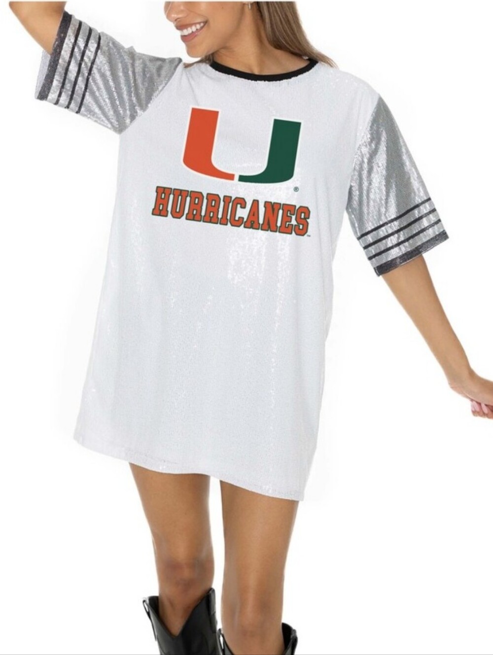 Miami Hurricanes Gameday Couture Women's Full Sequin Jersey Dress Size Large